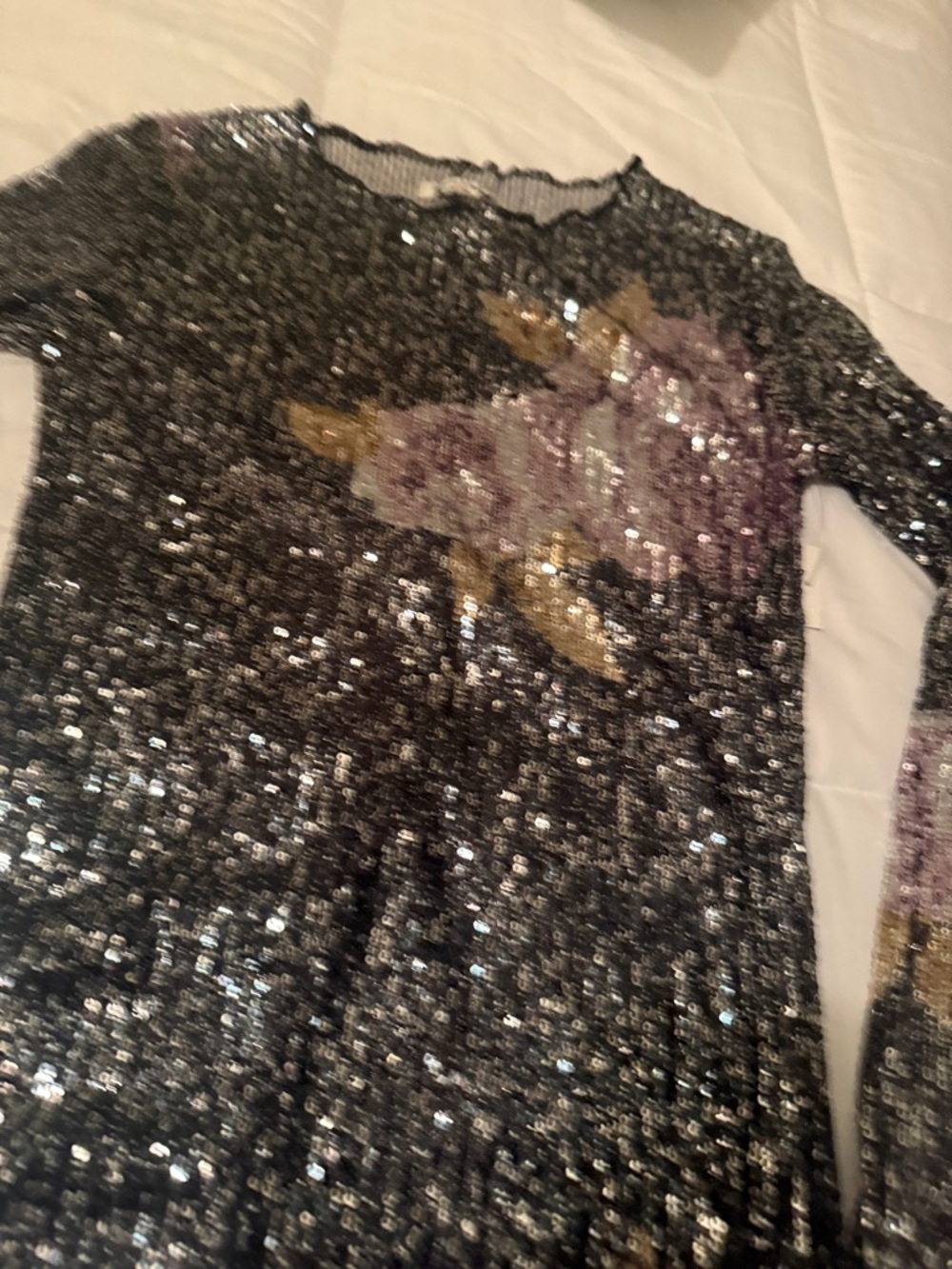 Free People Small Long Sleeve Sequin Shirt NWOT